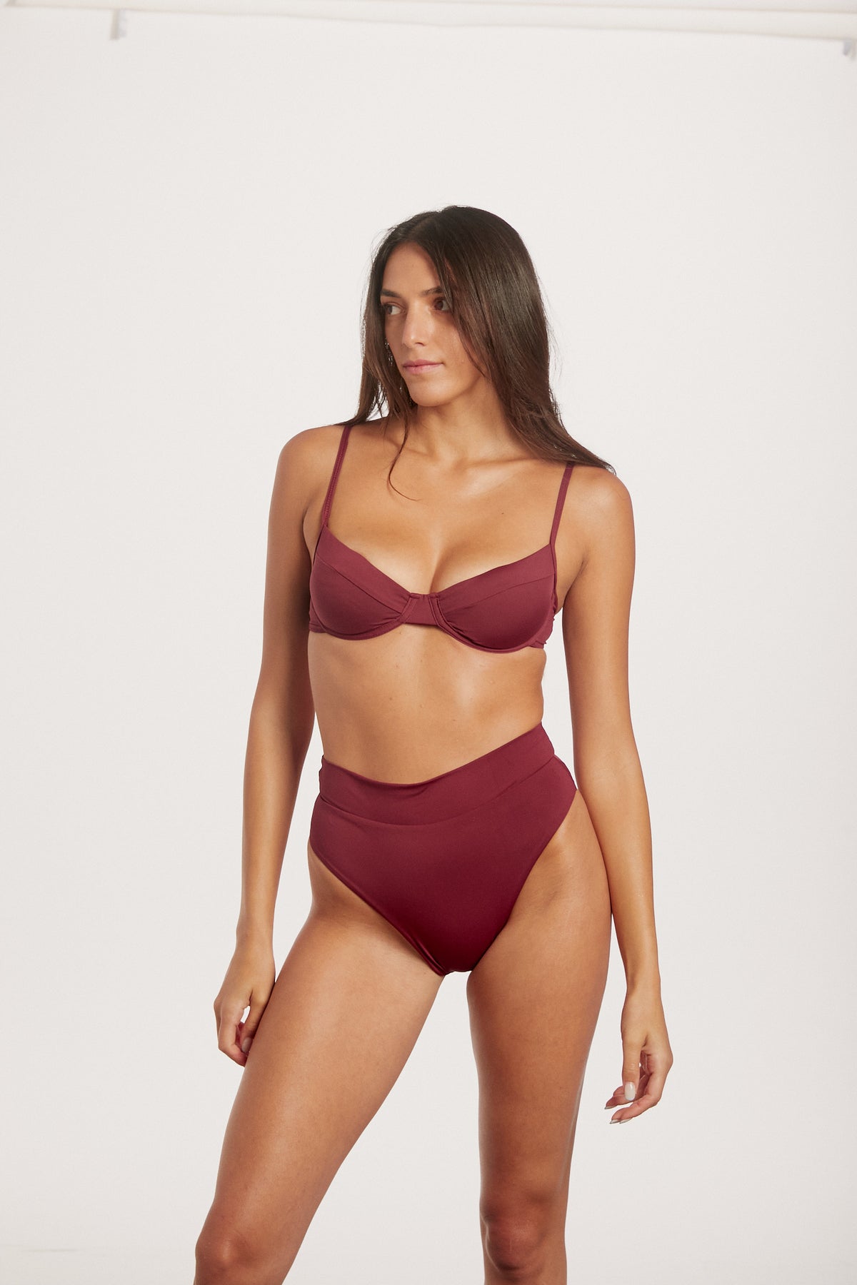High waist burgundy bottoms